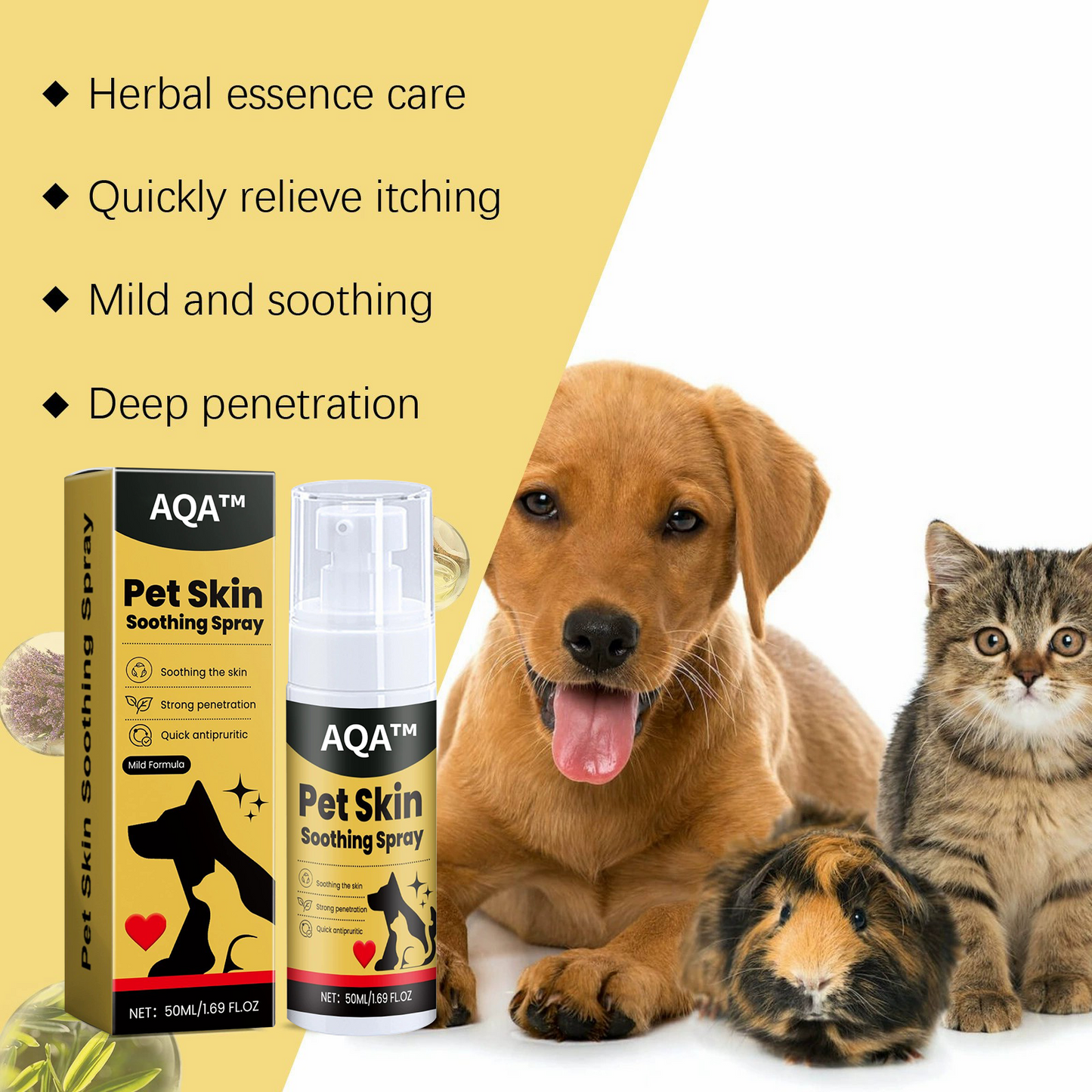 Pet Skin Spray for Dogs & Cats - Natural Soothing Spray for Clean, Soft Skin and Itch Relief